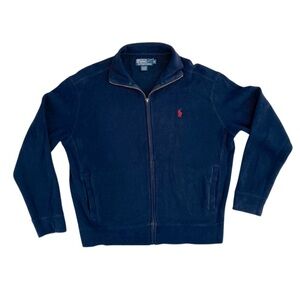 Polo Ralph Lauren Navy Blue Full Zip 100% Cotton Cardigan with Logo (Size M)